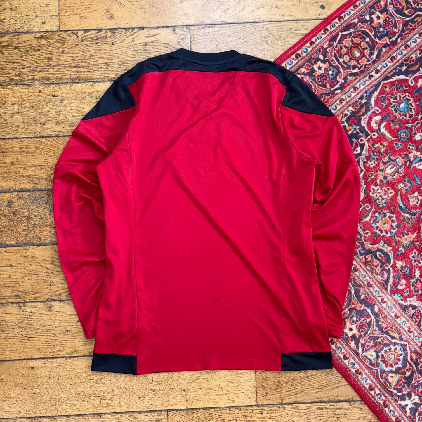 Vintage Adidas Red Black Stripe Long Sleeve Football T-Shirt - S