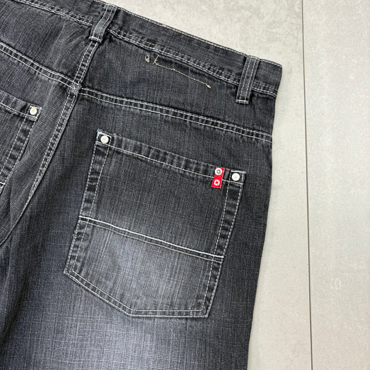 Vintage Southpole Black Grey Embroidered Hip Hop Baggy Shorts Jorts - 36