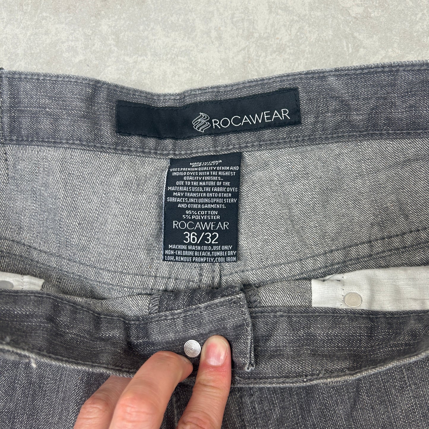 Vintage Rocawear Embroidered Hip Hop Baggy Grey Jeans - 36
