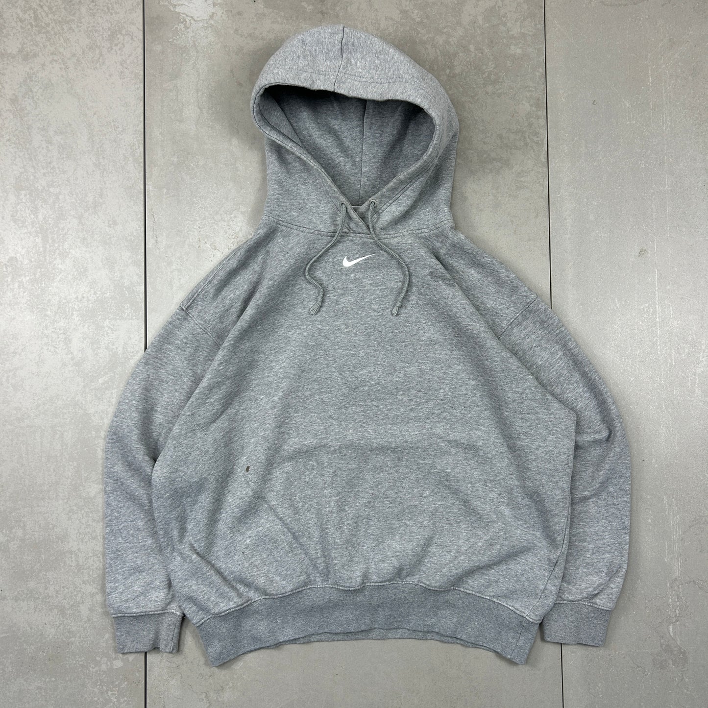 Vintage 00s Nike Centre Swoosh Boxy Embroidered Grey Hoodie Sweatshirt - S