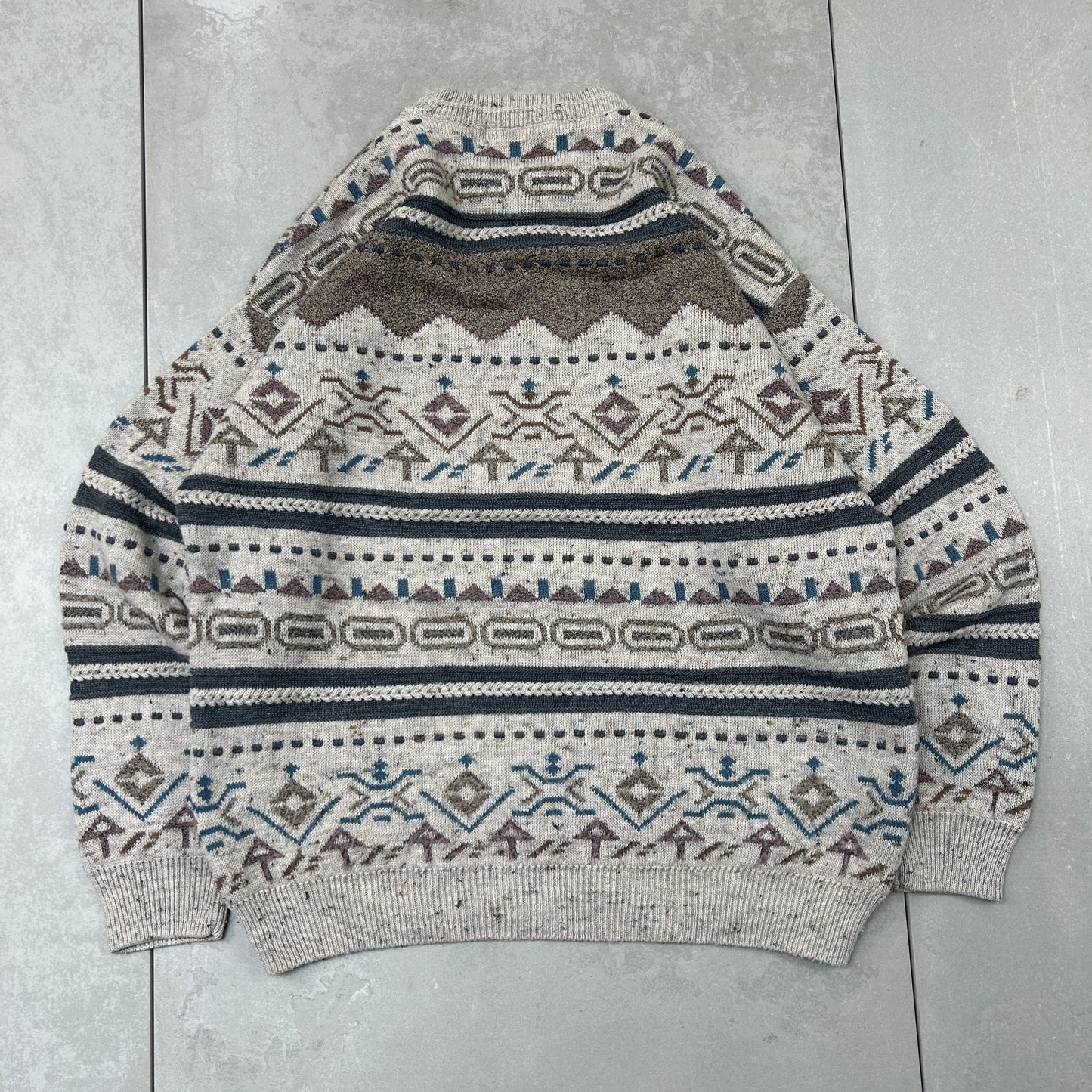 Vintage Italian Chunky Pattern Knit Grey Brown Jumper - L