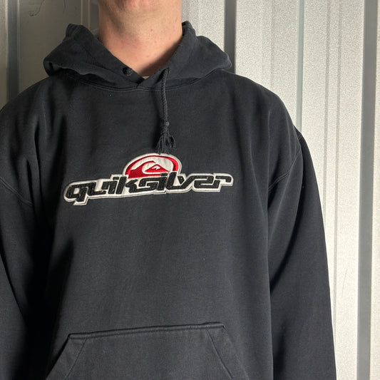 Vintage Quiksilver Black Y2K Surfwear Boxy Embroidered Hoodie Sweatshirt - M