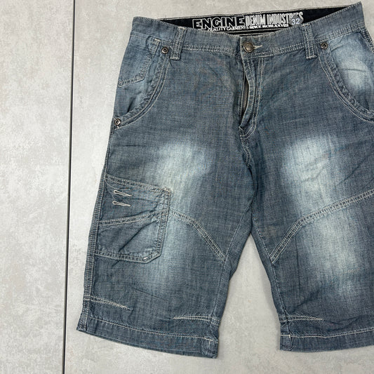 Vintage Embroidered Hip Hop Blue Shorts Jorts -32