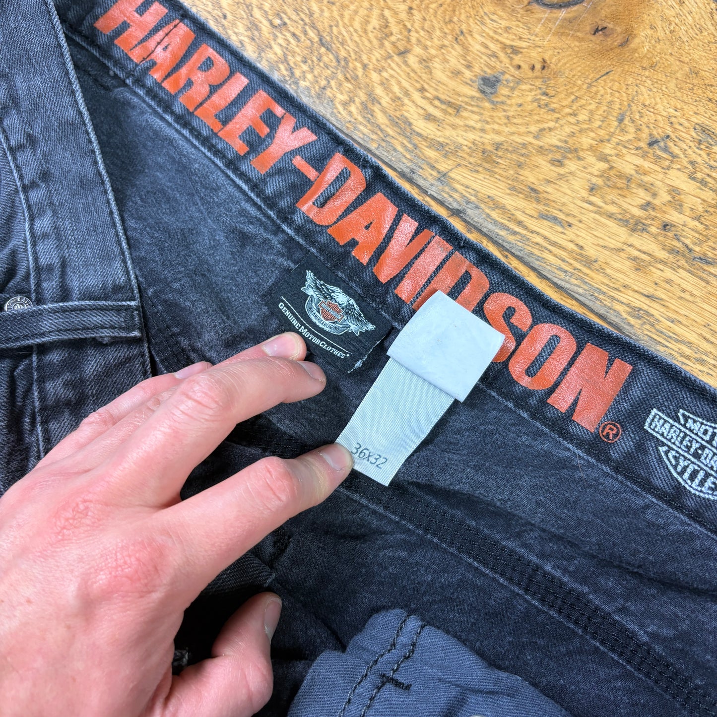 Vintage Harley Davidson Black Y2K Hip Hop Baggy Jeans - 38