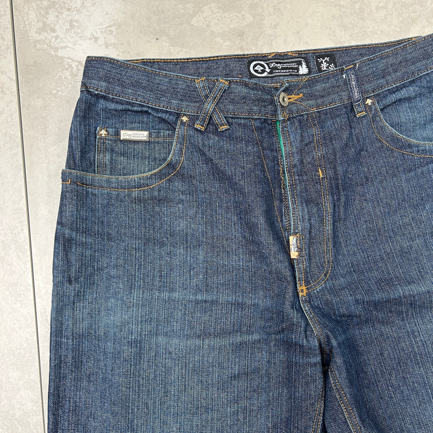 Vintage Embroidered LRG Hip Hop Baggy Blue Jeans - 36