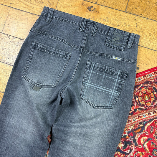 Vintage Grey Embroidered Y2K Hip Hop Baggy Jeans - 34