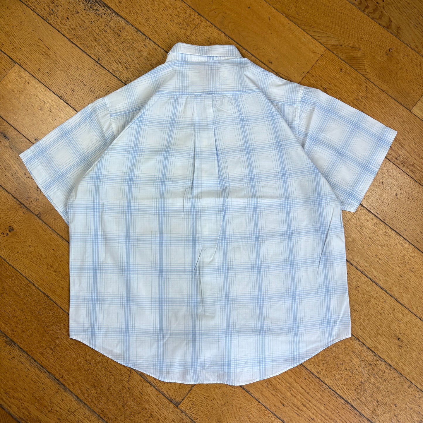 Vintage Ralph Lauren White Blue Check Short Sleeve Embroidered Shirt - XL