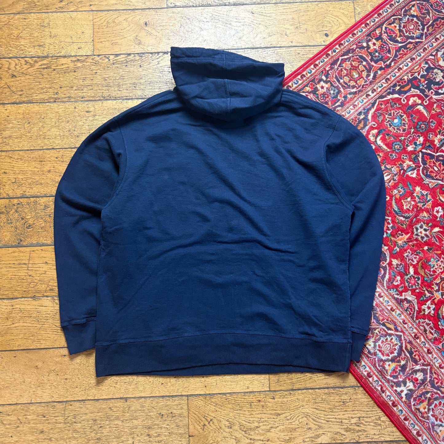 Vintage Champion Navy Hoodie Embroidered Sweatshirt - XL