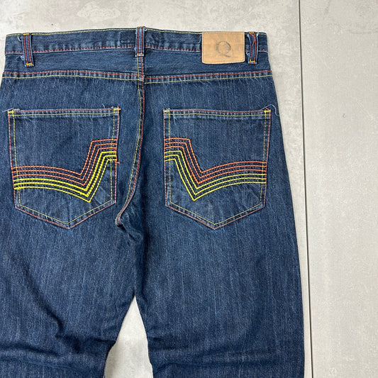 Vintage Embroidered Hip Hop Baggy Blue Jeans - 34