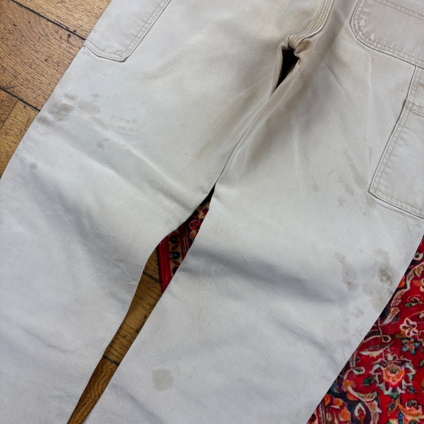 Vintage Carhartt Cream Double Knee Workwear Carpenter Baggy Trousers - 33
