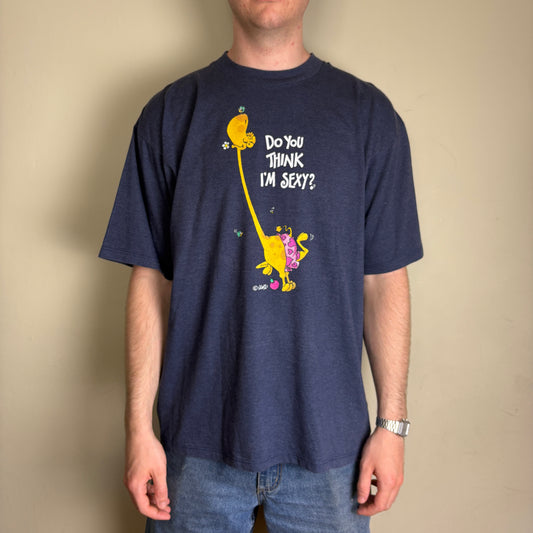 Vintage 90s Funny Slogan Jerzees Navy Single Stitch Graphic T-Shirt - XL