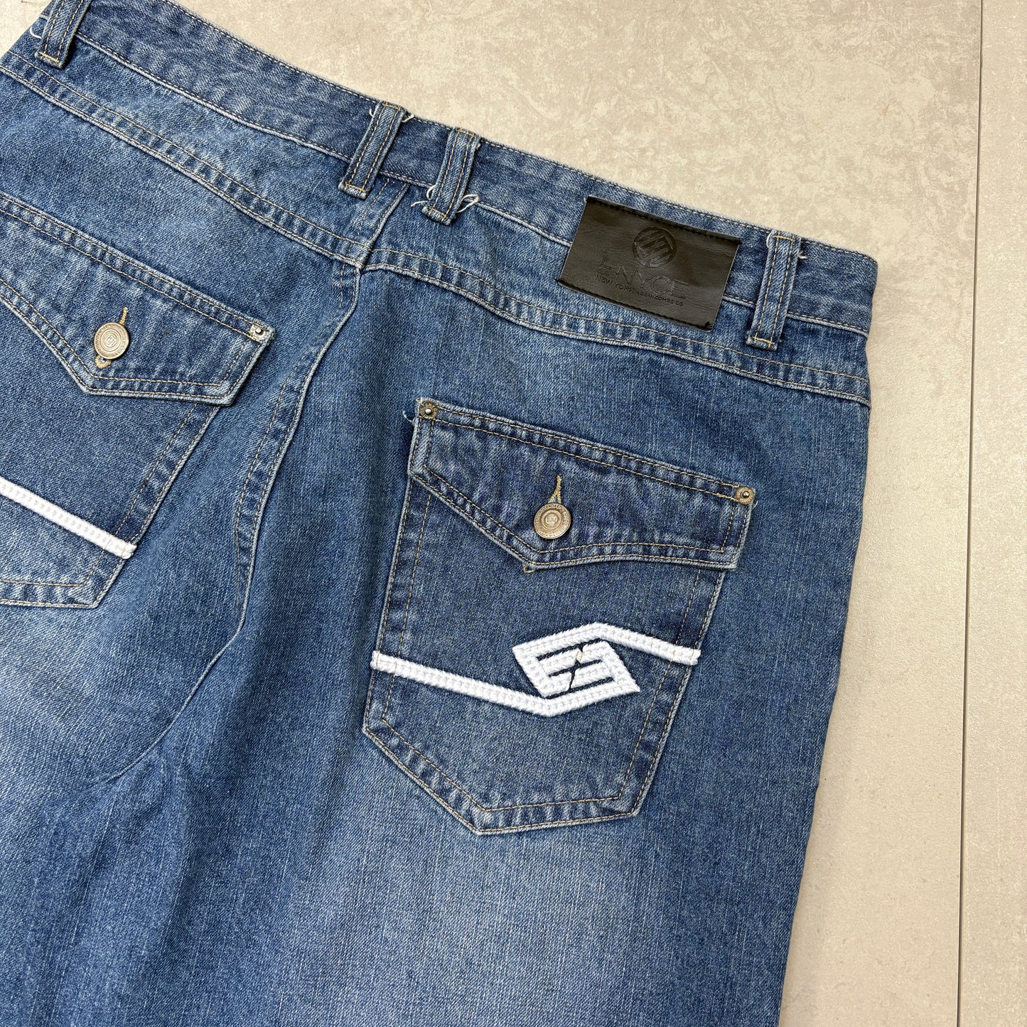 Vintage Enyce Embroidered Blue Hip Hop Baggy Shorts Jorts - 36