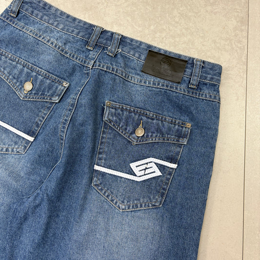 Vintage Enyce Embroidered Blue Hip Hop Baggy Shorts Jorts - 36