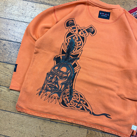 Vintage 90s Western Cowboy Orange Graphic Sweatshirt - L