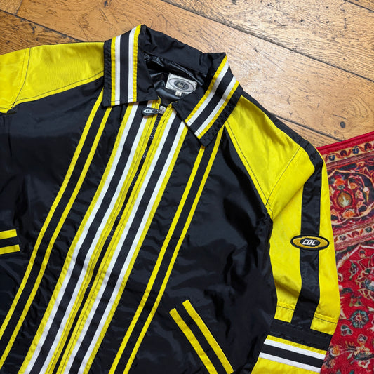 Vintage CDC Black Yellow Stripe Motorbike Nylon Racing Jacket - M