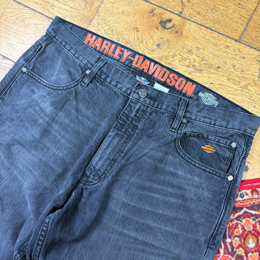 Vintage Harley Davidson Black Y2K Hip Hop Baggy Jeans - 38