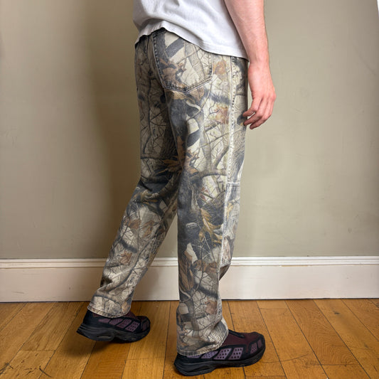 Vintage Wrangler Real Tree Camo Double Knee Green Hunting Workwear Trousers -34R