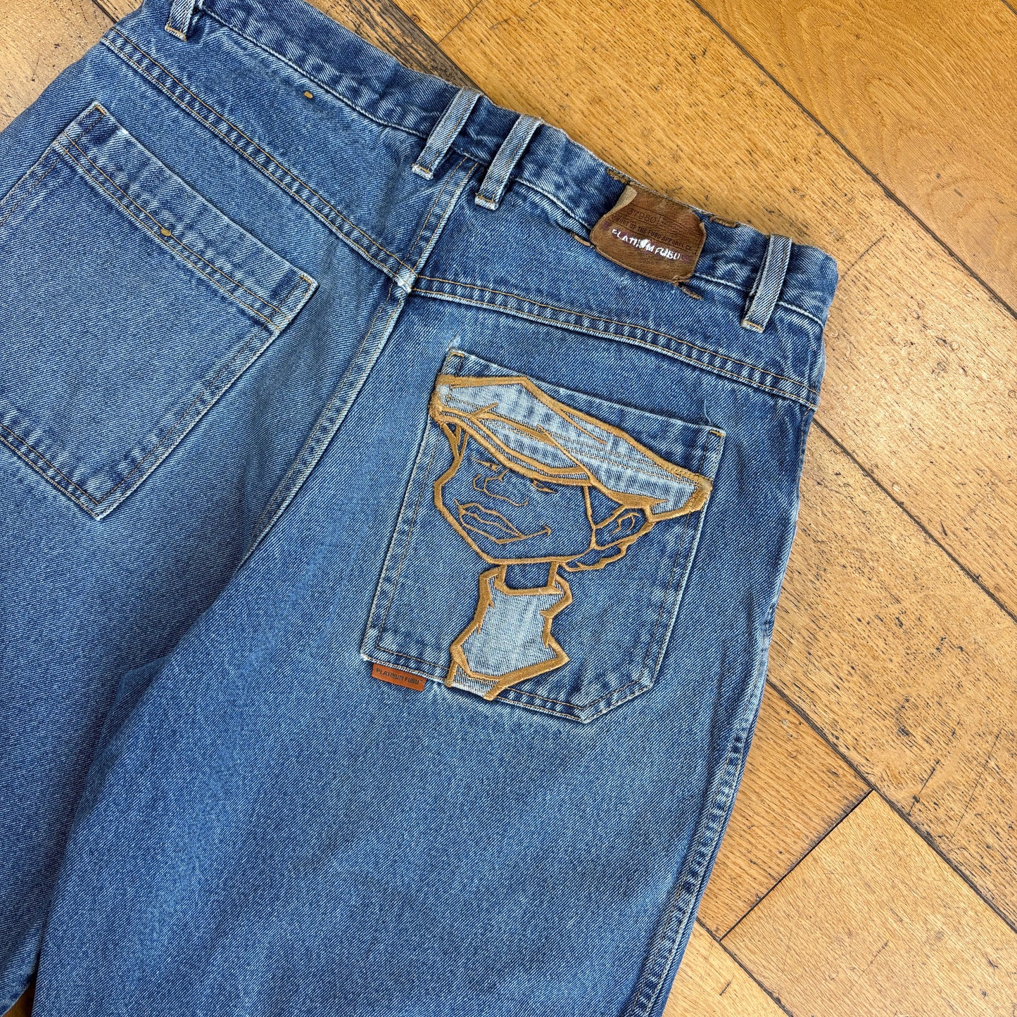 Vintage Platinum Fubu Fat Albert Embroidered Hip Hop Blue Baggy Shorts Jorts -34