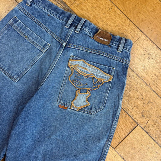 Vintage Platinum Fubu Fat Albert Embroidered Hip Hop Blue Baggy Shorts Jorts -34