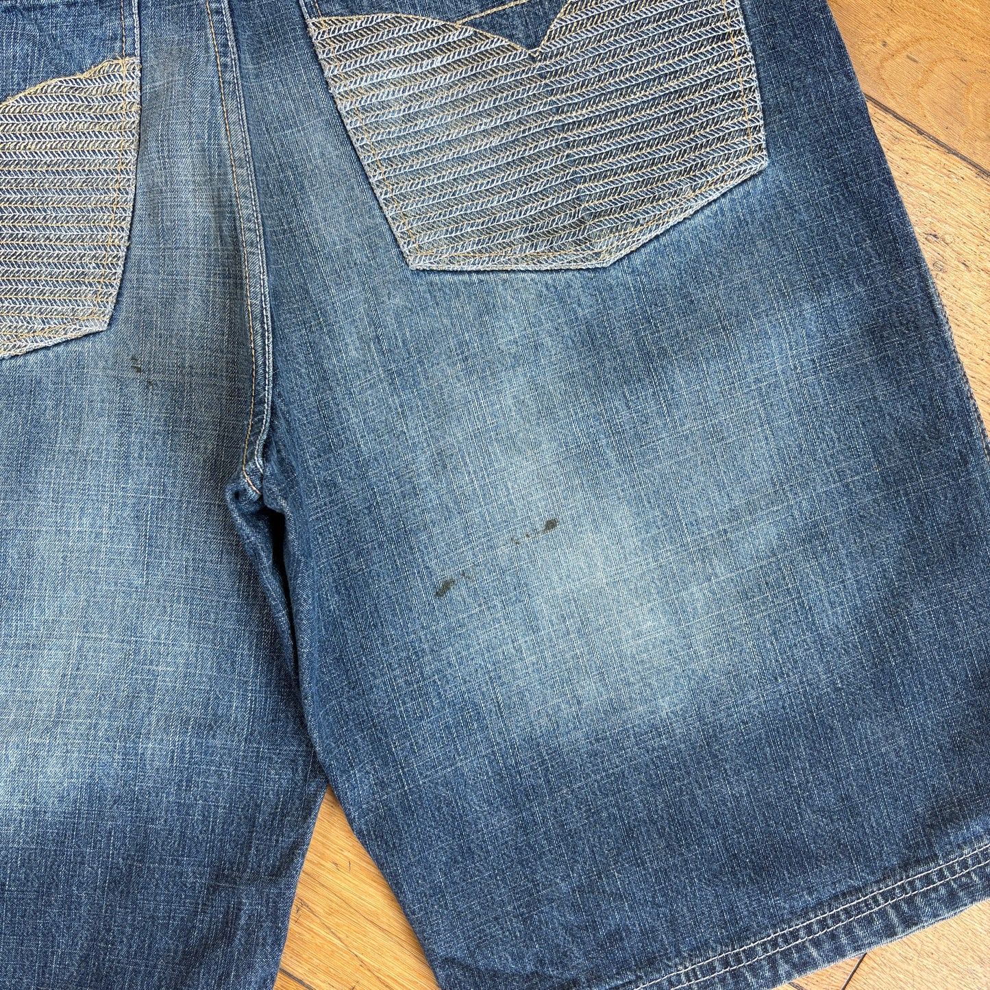 Vintage Focus70 Embroidered Hip Hop Blue Baggy Shorts Jorts - 38
