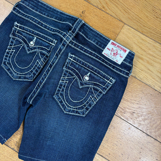 Vintage True Religion Womens Blue Embroidered Y2K Shorts Jorts - Size 8/10
