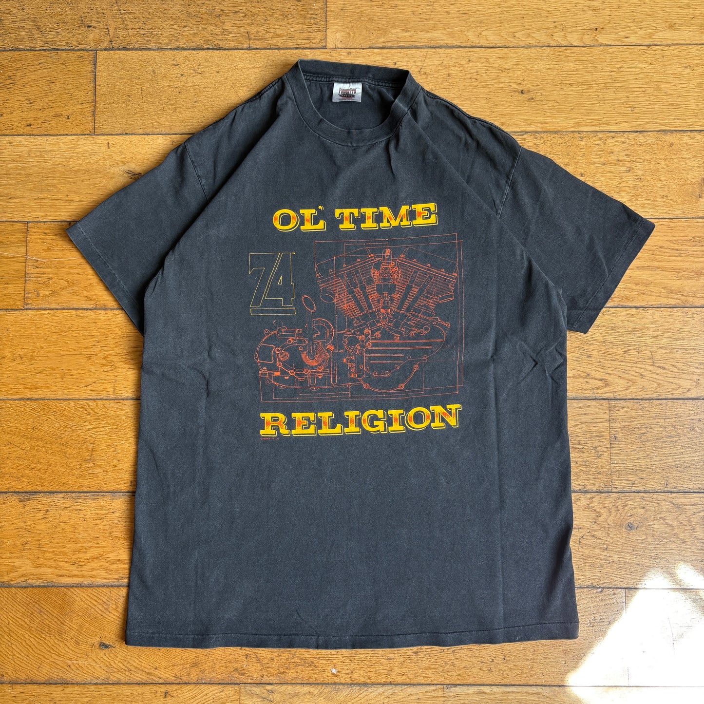 Vintage 90s Motorbike Engine Single Stitch Black Graphic T-Shirt - L