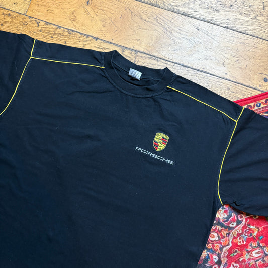 Vintage Porsche Black Embroidered Graphic T-Shirt - L