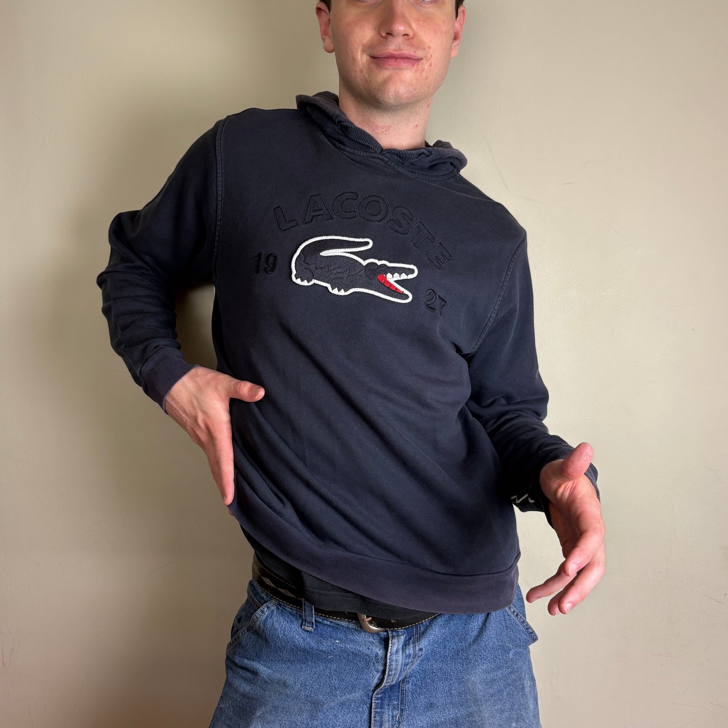 Vintage Lacoste Embroidered Navy Hoodie Sweatshirt - S