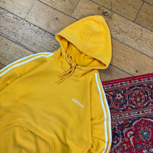 Vintage 90s Adidas Yellow Hoodie Embroidered Sweatshirt - S