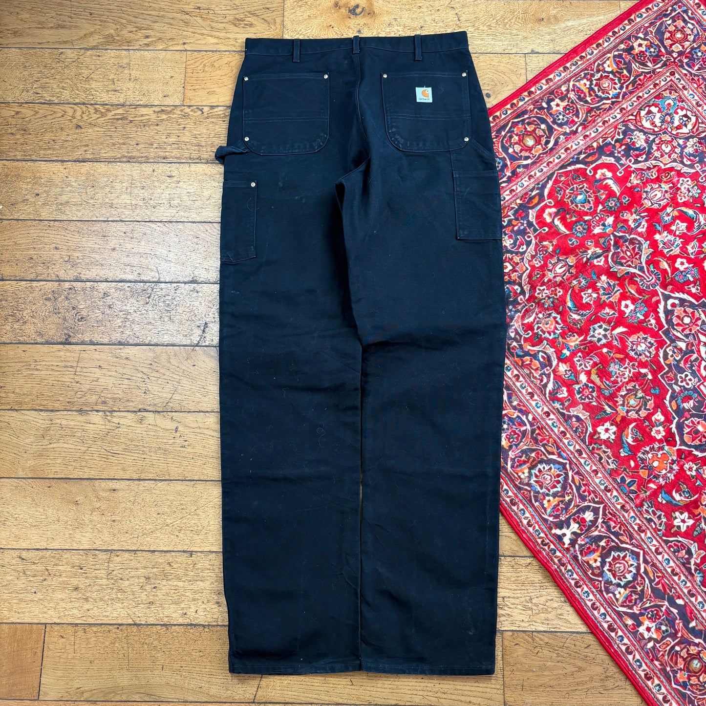 Vintage Carhartt Black Double Knee Workwear Carpenter Baggy Trousers - 36