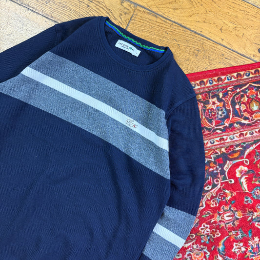 Vintage Lacoste Navy Stripe Chunky Knit Jumper - S