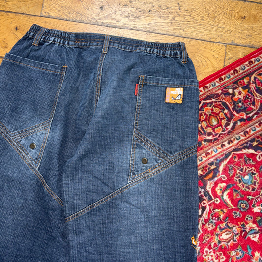 Vintage Pole Position Embroidered Hip Hop Blue Baggy Shorts Jorts - 32