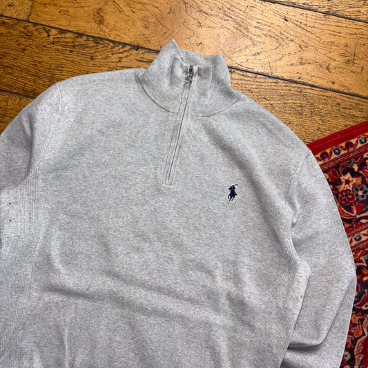 Vintage Ralph Lauren Grey Quarter Zip Knit Jumper - S