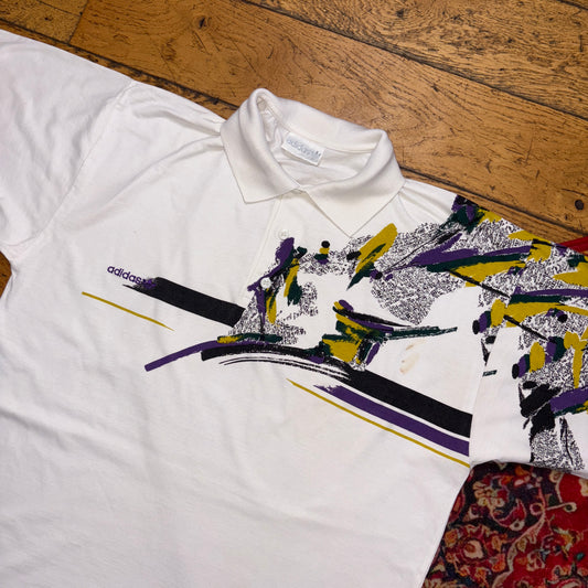 Vintage 90s Adidas White Tennis Polo Shirt - M
