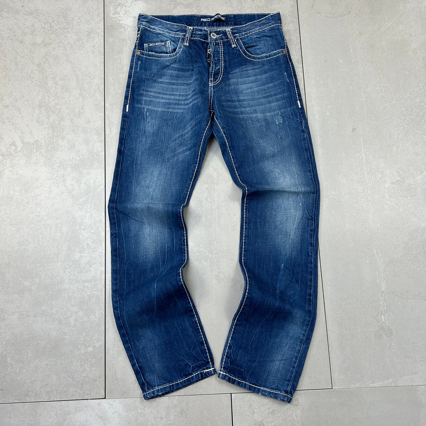 Vintage Embroidered Hip Hop Straight Blue Jeans - 33