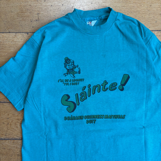 Vintage 90s Beer Single Stitch Greeny Blue Graphic T-Shirt - S