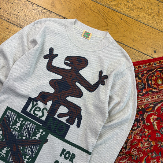 Vintage 90s Grey Long Sleeve Graphic T-Shirt - XS