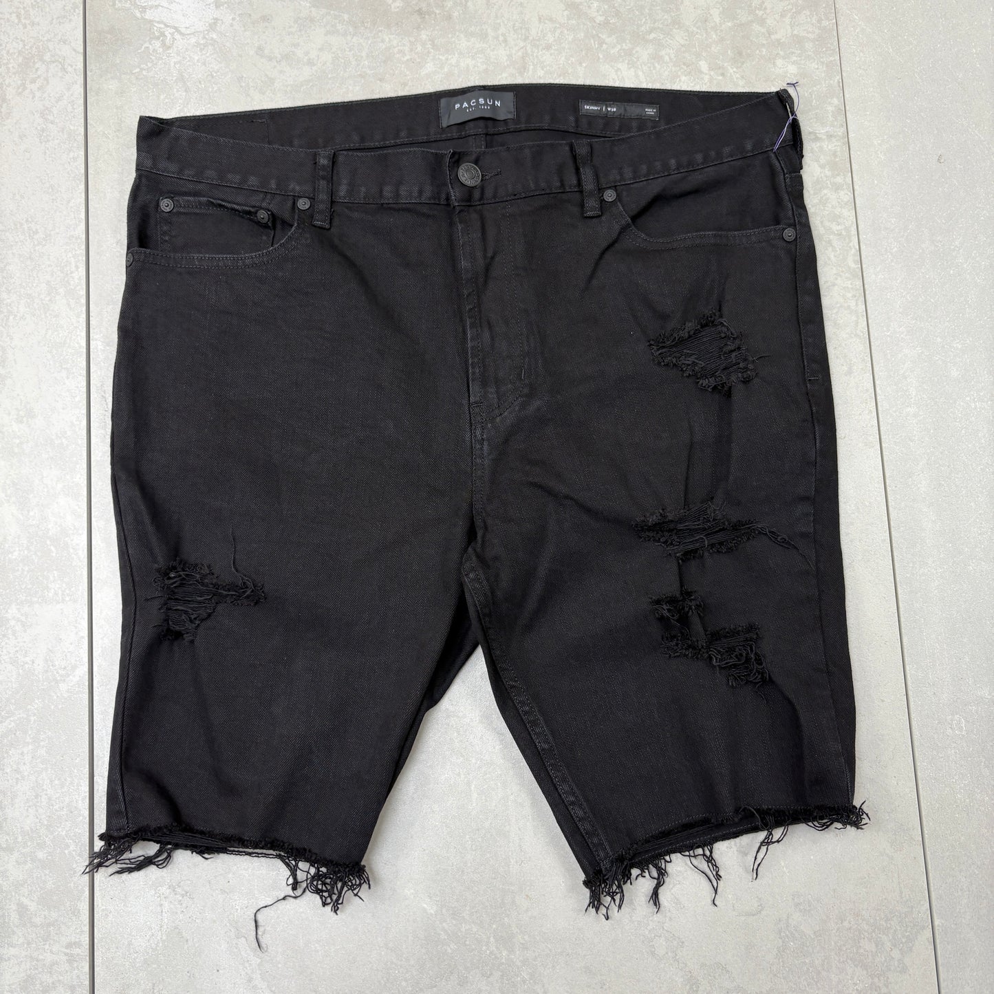 Vintage Black Distressed Skinny Shorts Jorts - 36