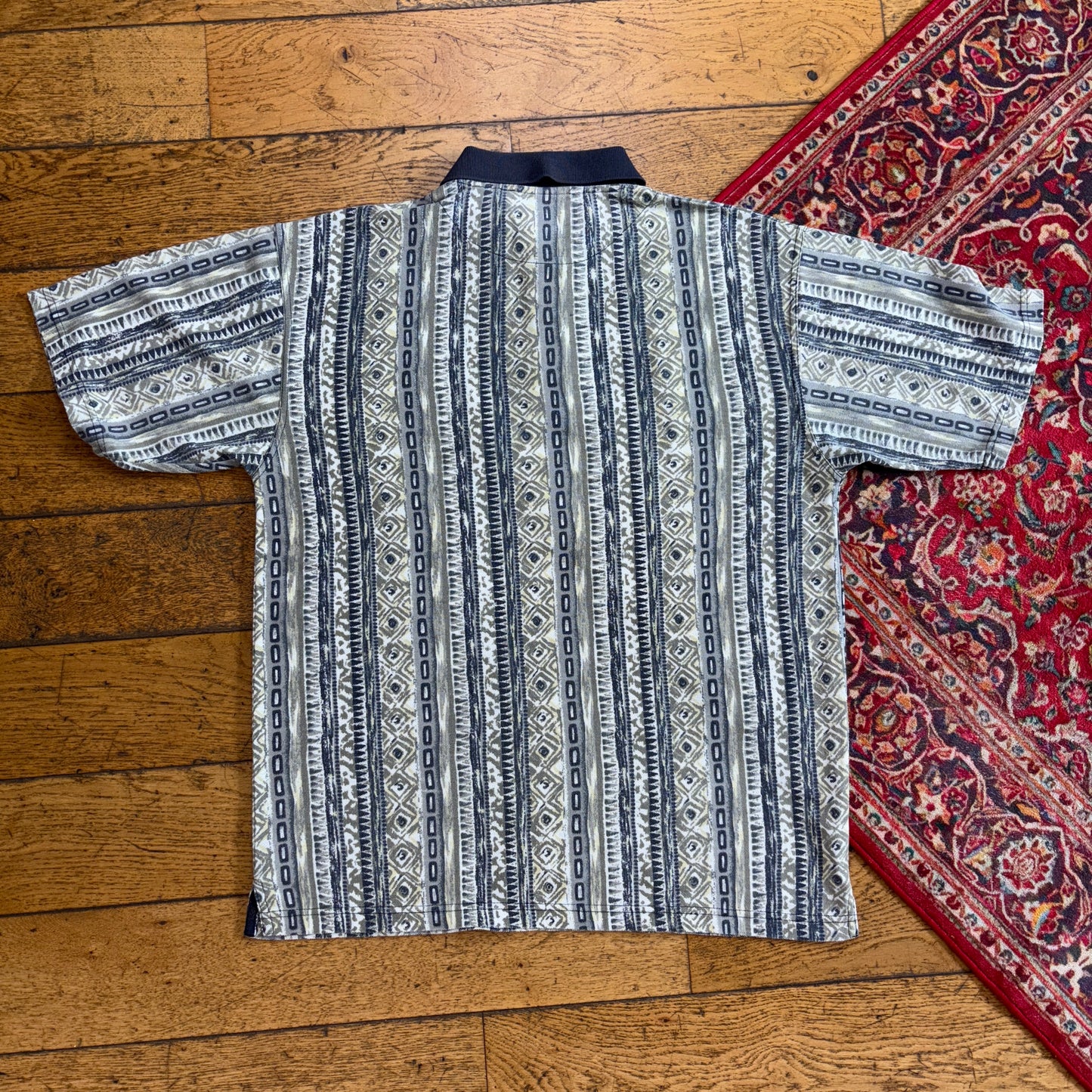 Vintage Grey Green 90s Pattern Golf Polo Shirt - L