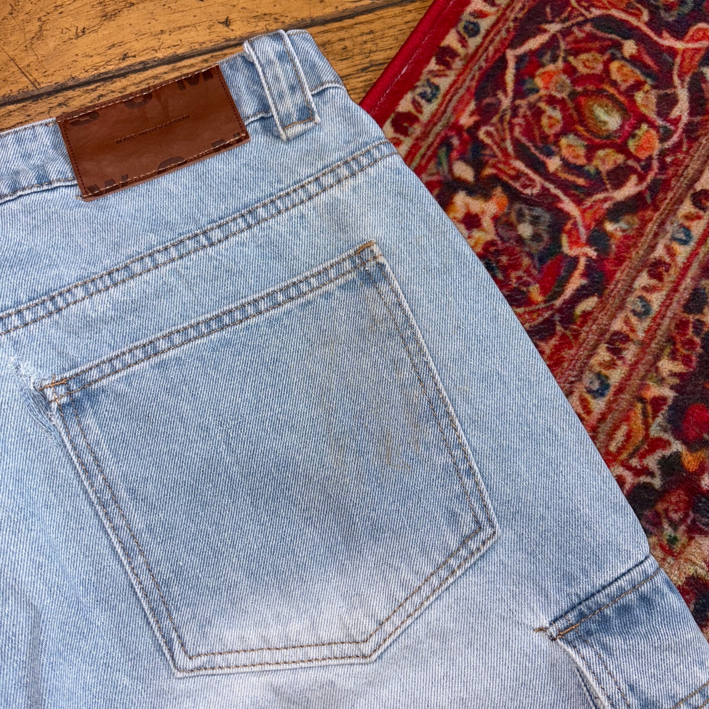 Vintage Blue Cargo Embroidered Y2K Hip Hop Baggy Jeans Shorts Jorts - 38
