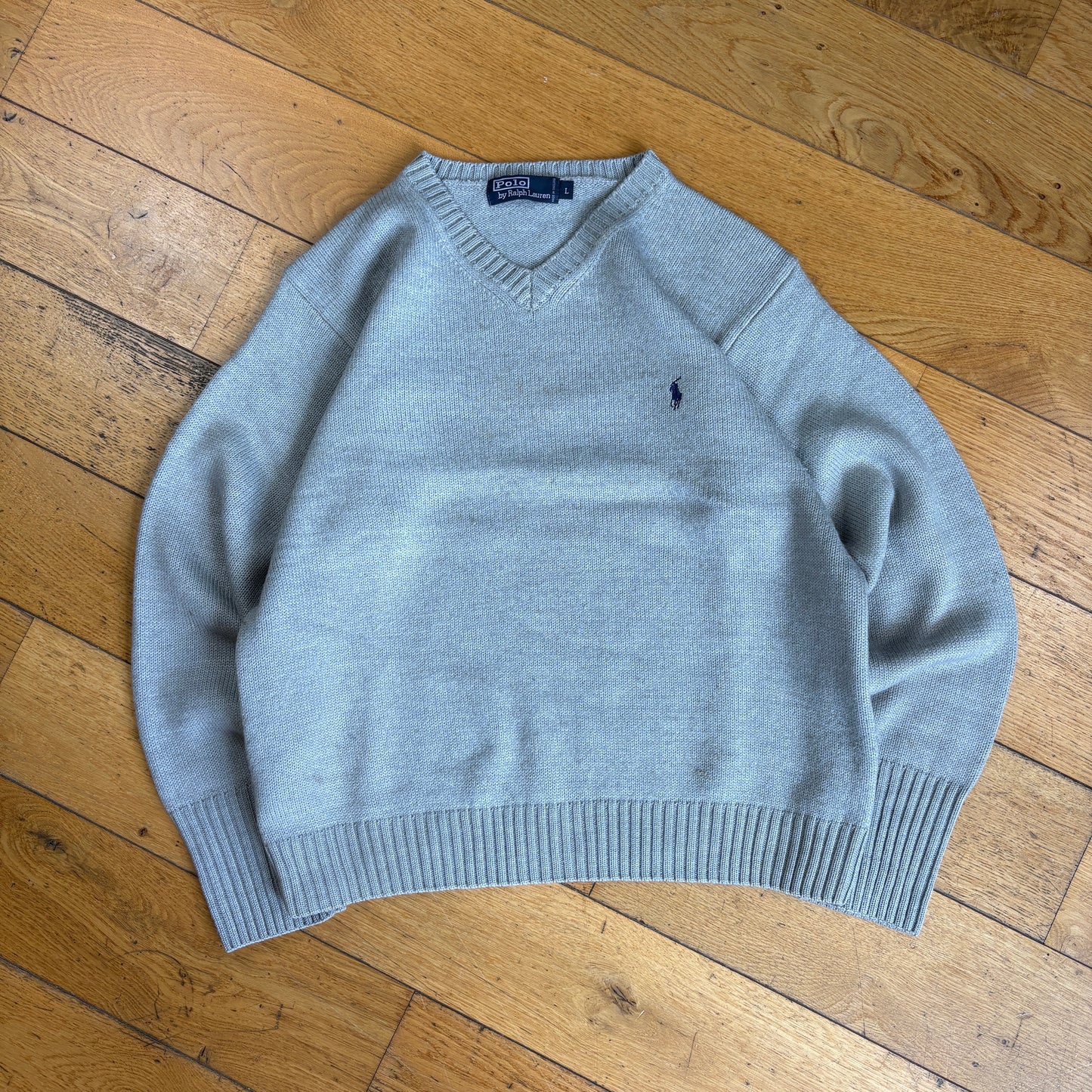 Vintage Ralph Lauren Grey Merino Wool Chunky Knit Jumper - S