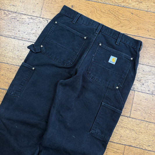 Vintage Carhartt Black Double Knee Workwear Carpenter Baggy Trousers - 32