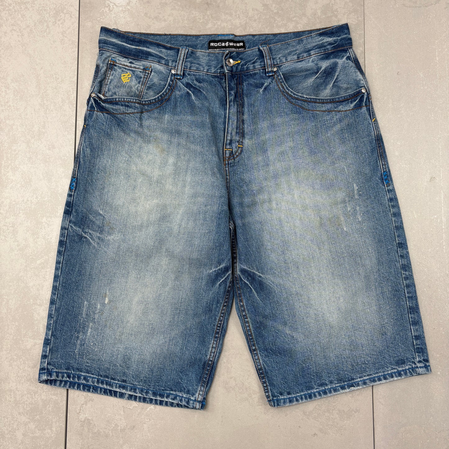 Vintage Rocawear Embroidered Hip Hop Baggy Blue Shorts Jorts - 42