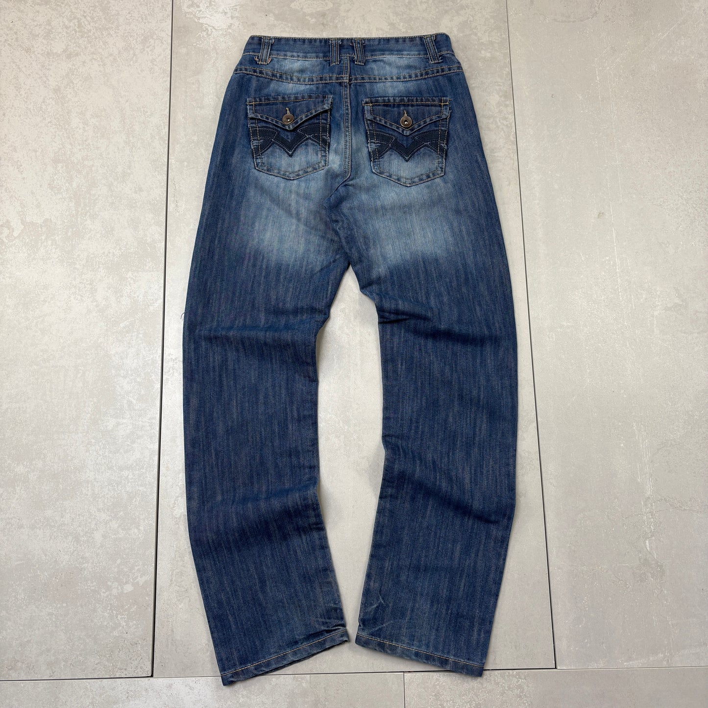 Vintage Embroidered Hip Hop Straight Blue Jeans - 30