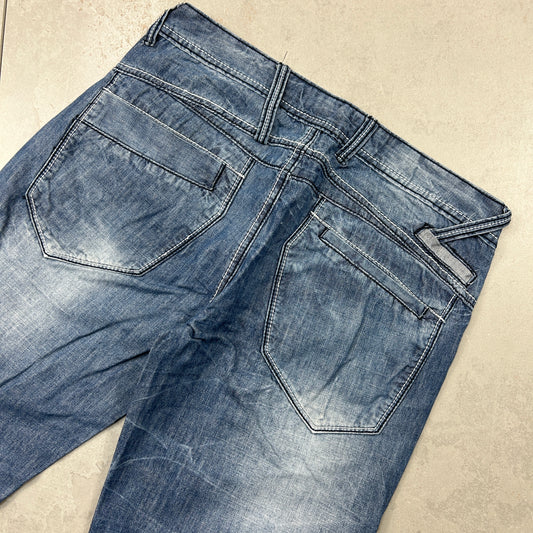 Vintage Embroidered Hip Hop Shorts Blue Jorts - 34