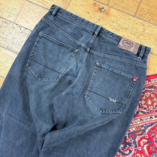 Vintage Ecko Unltd Black Embroidered Y2K Hip Hop Baggy Jeans - 38