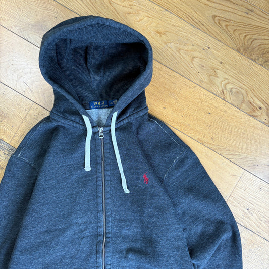 Vintage Ralph Lauren Grey Zip Hoodie Embroidered Sweatshirt - L