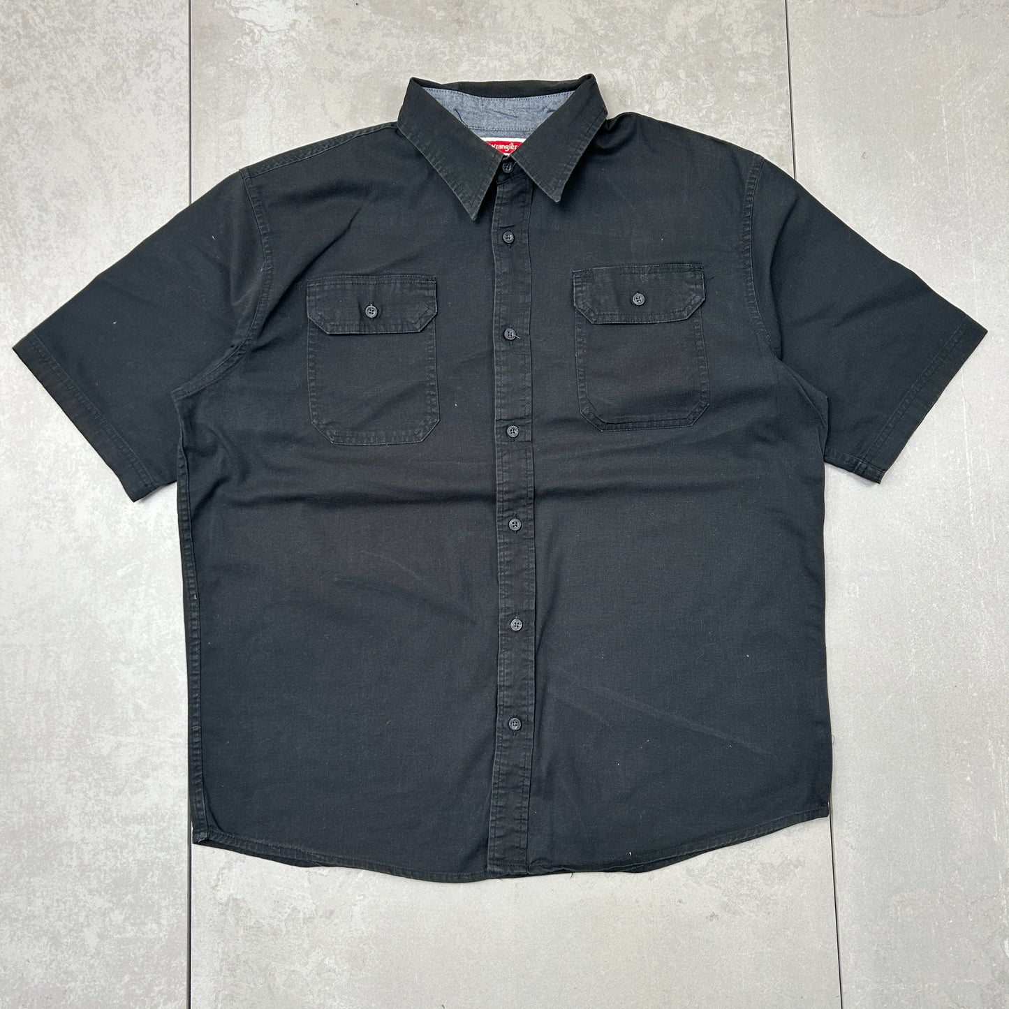 Vintage Wrangler Black Workwear Short Sleeve Cropped Shirt - L
