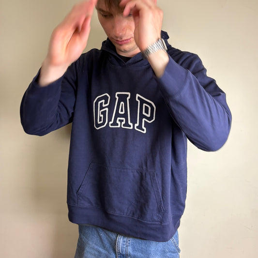 Vintage GAP Navy Blue Embroidered Hoodie Sweatshirt -