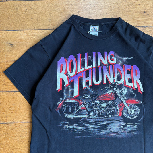 Vintage 90s Motorbike Single Stitch Graphic Black T-Shirt - S